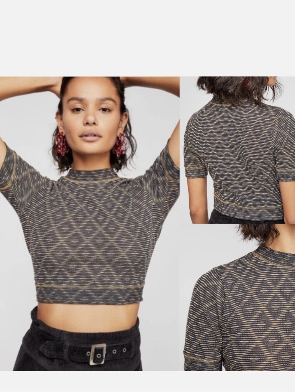 Free People All Yours Crop Top - Black Cream Sz.S